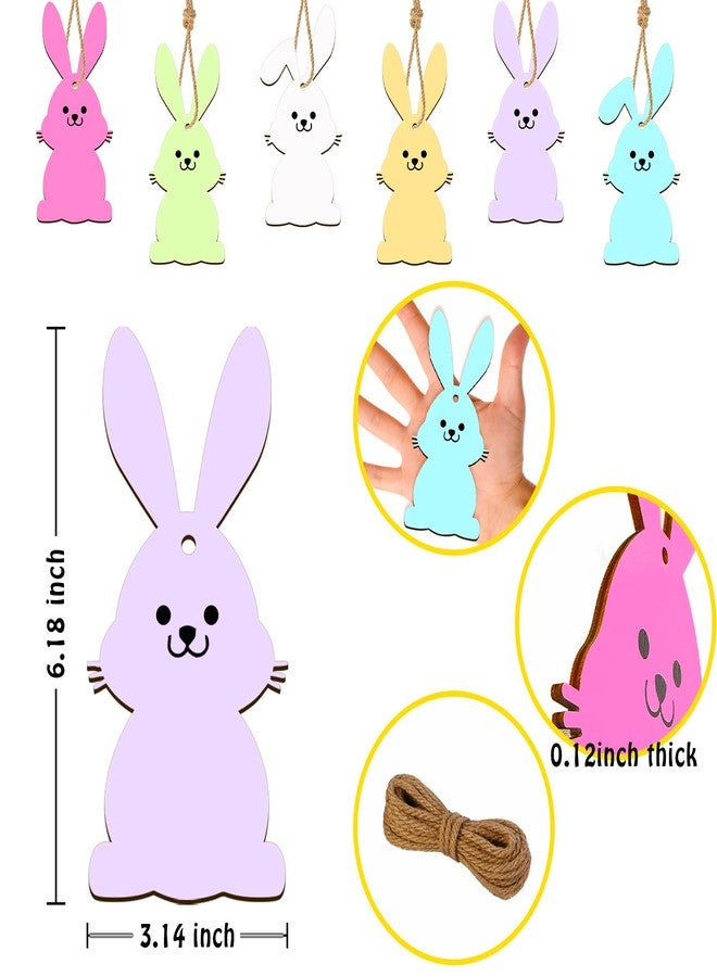 GRMIKBU 12PCS Wooden Easter Basket Name Tags - DIY Unfinished Blank Wooden Basket Tags with String, Cute Wood Bunny tag Decorations for Kids Party Favors, Spring Party Decor - Image 2
